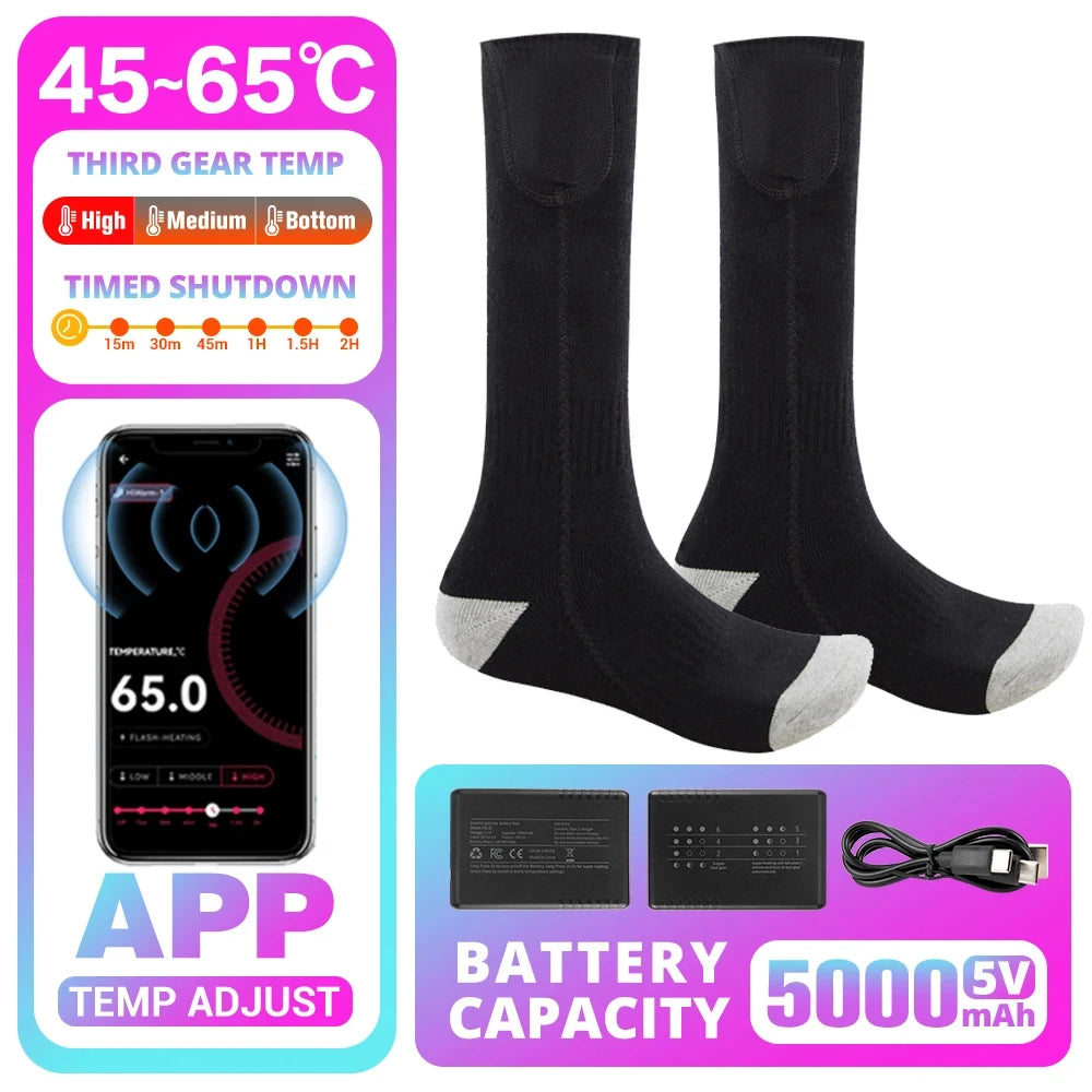 Winter Heated Socks Rechargeable Heating Socks for USB 5000mah Heated Socks Warmth Outdoor Heated Boots Snowmobile Winter Ski