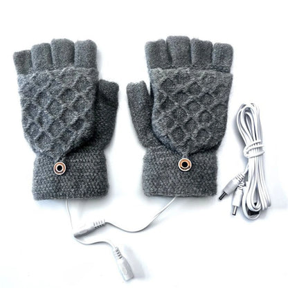 Unisex USB Electric Heating Winter Outdoor Heated Gloves Pure Color Full&Half Finger Warmer Mitten Hand Warmer Thermal