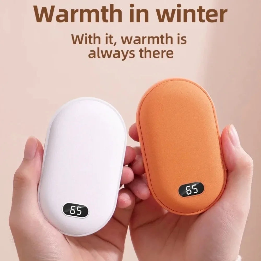 2 In 1 Pebble 10000mAh Hand Warmer Quick Heating USB Rechargeable Mini Pocket Warmer Digital Electric Mobile Power Bank Winter