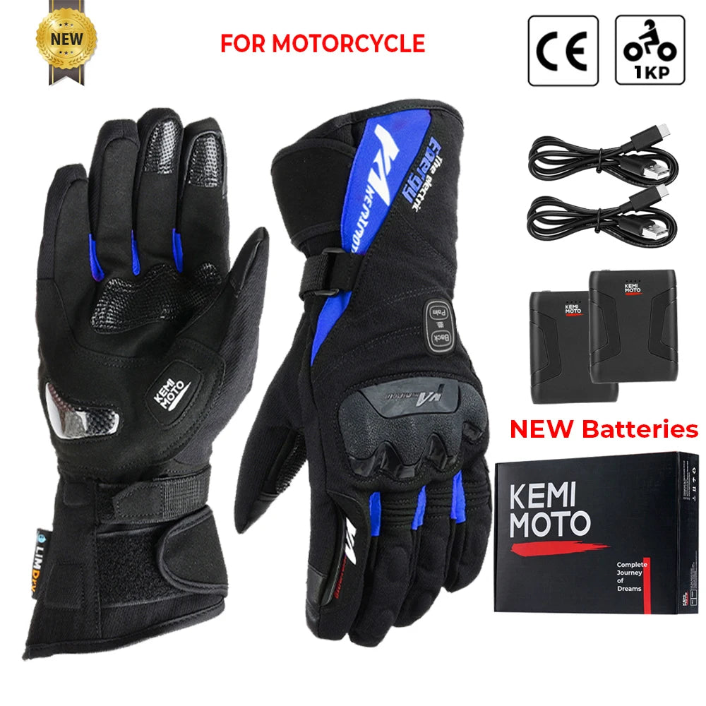 KEMIMOTO Electric Heated Gloves Winter Skiing Gloves Touch Screen Motorcycle Gloves Waterproof Rechargeable Heating Thermal