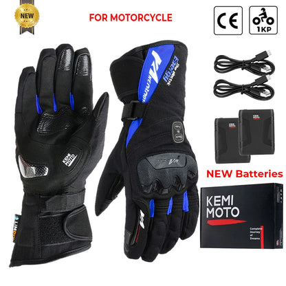 KEMIMOTO Electric Heated Gloves Winter Skiing Gloves Touch Screen Motorcycle Gloves Waterproof Rechargeable Heating Thermal
