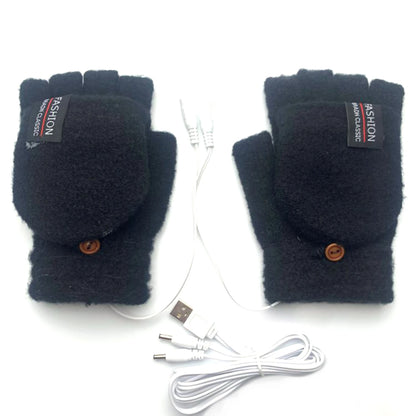 Unisex USB Electric Heating Winter Outdoor Heated Gloves Pure Color Full&Half Finger Warmer Mitten Hand Warmer Thermal