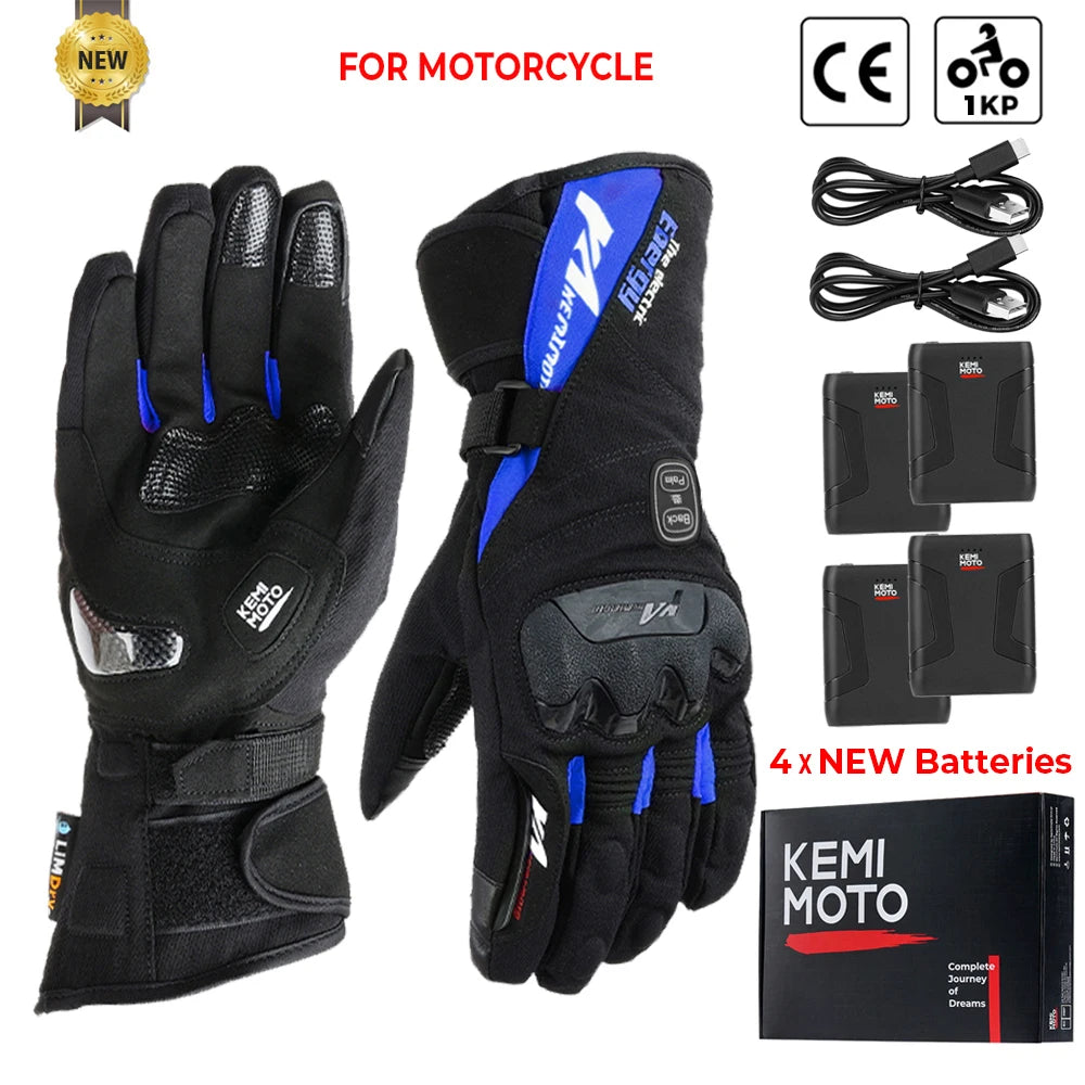 KEMIMOTO Heated Gloves Motorcycle Winter Moto Heated Gloves Warm Waterproof Rechargeable Heating Thermal Gloves For Snowmobile