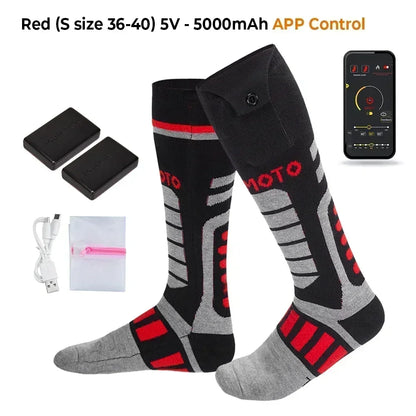 Heated Socks Remote Control Motorcycle Electric Heating Socks Rechargeable Battery Winter Thermal Thick Stockings Men Women