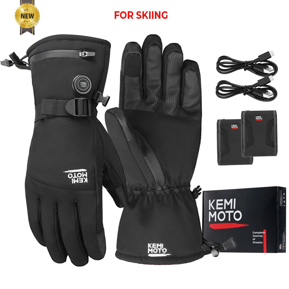 KEMIMOTO Heated Gloves Motorcycle Winter Moto Heated Gloves Warm Waterproof Rechargeable Heating Thermal Gloves For Snowmobile