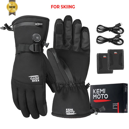 KEMIMOTO Heated Gloves Motorcycle Winter Moto Heated Gloves Warm Waterproof Rechargeable Heating Thermal Gloves For Snowmobile