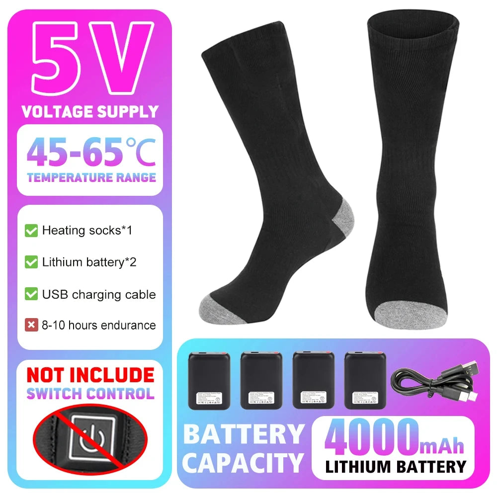 Winter Heated Socks Rechargeable Heating Socks for USB 5000mah Heated Socks Warmth Outdoor Heated Boots Snowmobile Winter Ski