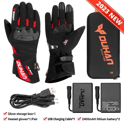 DUHAN Heated Gloves Battery Powered Winter Thermal Motorcycle Heating Gloves Riding Waterproof Guantes Para Moto Touch Screen