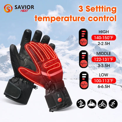 Savior Heat 100% Waterproof Motorcycle Gloves Heated Guantes Bike Riding Heating Gloves With Bettery Warmer Hand Joints Leather