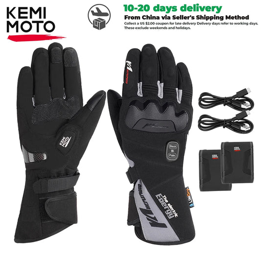 KEMIMOTO Electric Heated Gloves Winter Skiing Gloves Touch Screen Motorcycle Gloves Waterproof Rechargeable Heating Thermal