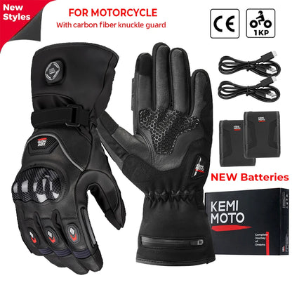 KEMIMOTO Heated Gloves Motorcycle Winter Moto Heated Gloves Warm Waterproof Rechargeable Heating Thermal Gloves For Snowmobile
