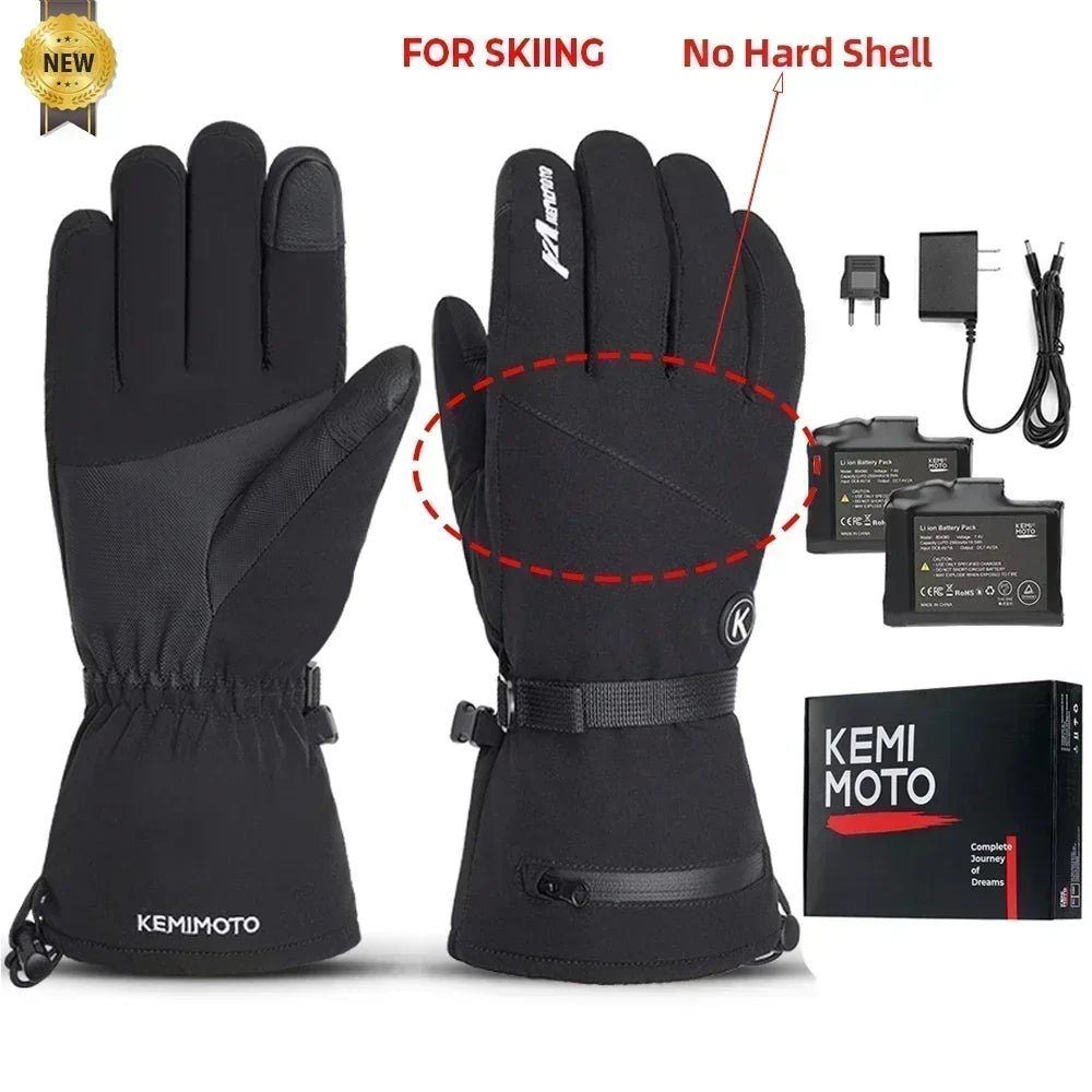 KEMIMOTO Heated Gloves Motorcycle Winter Moto Heated Gloves Warm Waterproof Rechargeable Heating Thermal Gloves For Snowmobile