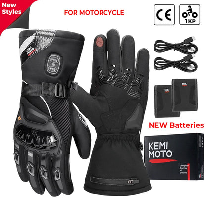 KEMIMOTO Electric Heated Gloves Winter Skiing Gloves Touch Screen Motorcycle Gloves Waterproof Rechargeable Heating Thermal