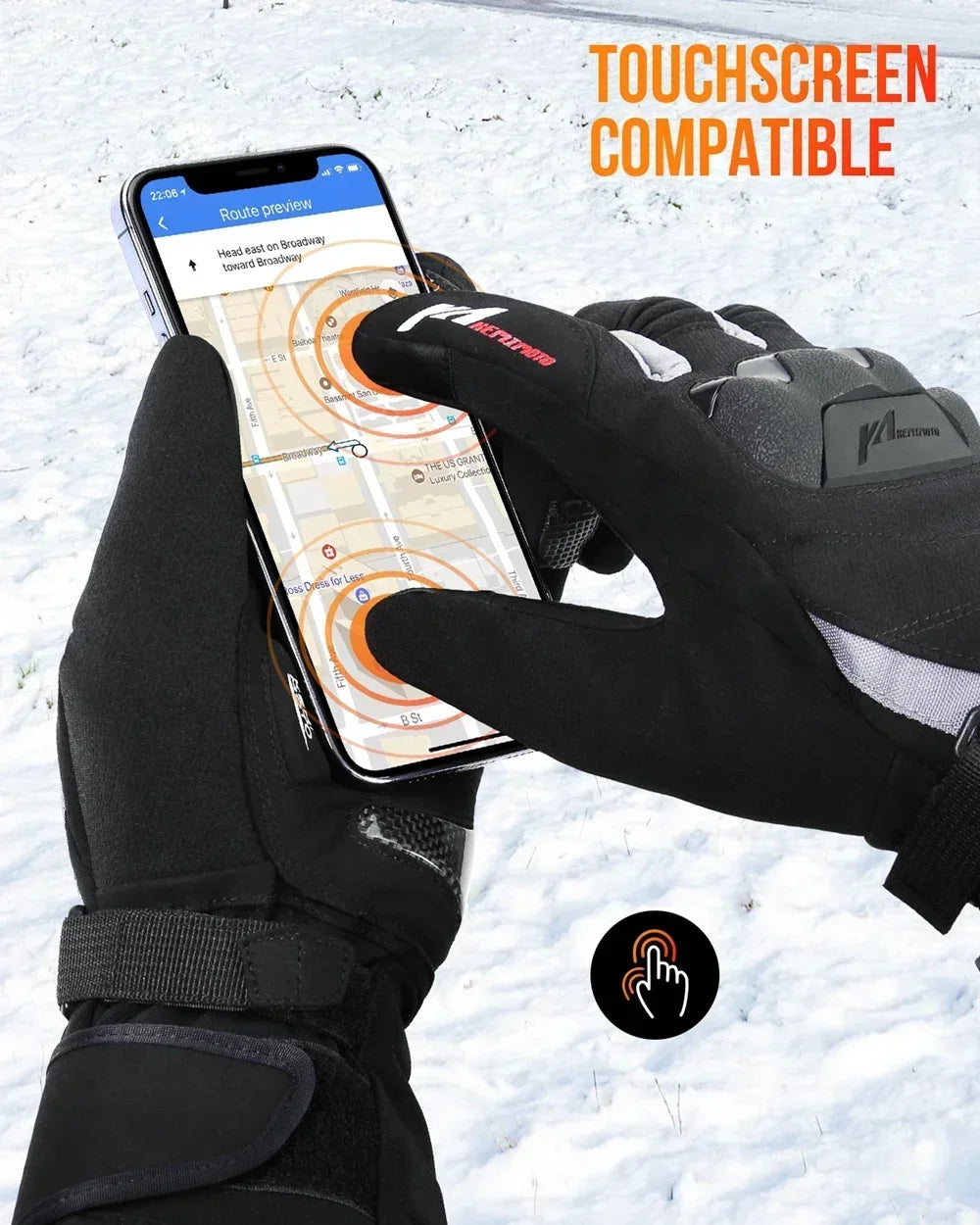 KEMIMOTO Electric Heated Gloves Winter Skiing Gloves Touch Screen Motorcycle Gloves Waterproof Rechargeable Heating Thermal