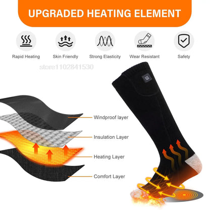 Heating Socks With Battery Box Rechargeable Anti-Cold Men Thermal Heated Foot Warmer Outdoor Camping Ski Sports Winter