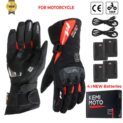 KEMIMOTO Electric Heated Gloves Winter Skiing Gloves Touch Screen Motorcycle Gloves Waterproof Rechargeable Heating Thermal
